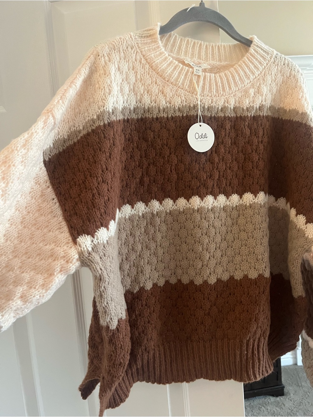 Oddi Striped Crewneck Sweater in Brown & Cream - Picture 3 of 4